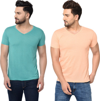 Tresna Trending Solid Men V Neck Multicolor T-Shirt