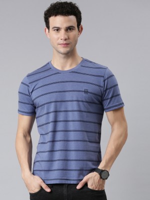 Faso Striped Men Round Neck Blue T-Shirt