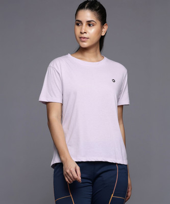 HRX by Hrithik Roshan Solid Women Round Neck Purple T-Shirt