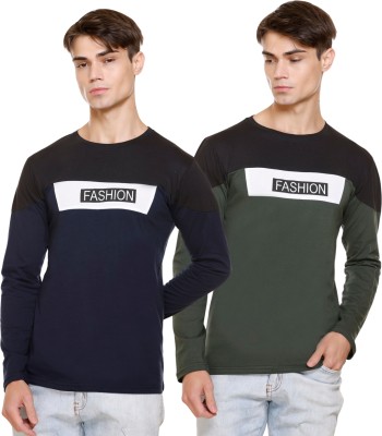 Pyro Spirit Colorblock Men Round Neck Dark Blue, Dark Green T-Shirt