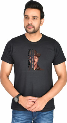 Burundi Blu Printed Men Round Neck Black T-Shirt