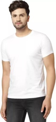 JP VENTURE Solid Men Round Neck White T-Shirt