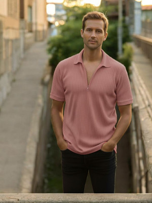 DSV enterprise Self Design Men Polo Neck Pink T-Shirt