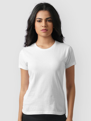 NITYANAND CREATIONS Solid Women Round Neck White T-Shirt