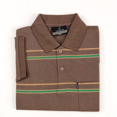 Coldplay Striped Men Polo Neck Brown T-Shirt