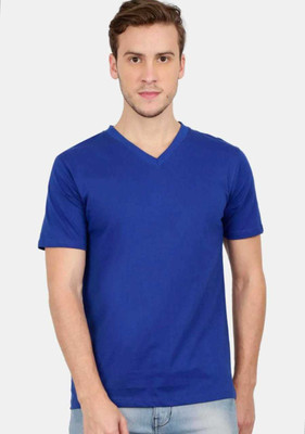 Smart Colors Solid Men V Neck Blue T-Shirt
