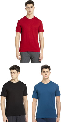 JOCKEY Solid Men Round Neck Black, Blue, Red T-Shirt
