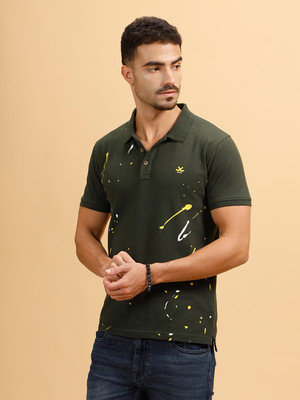 WROGN Printed Men Polo Neck Green T-Shirt