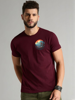 SZN Graphic Print Men Round Neck Maroon T-Shirt