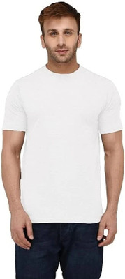 salu Solid Men Round Neck White T-Shirt