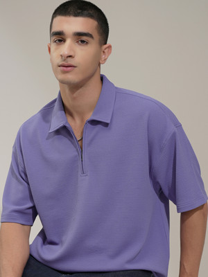 HIGHLANDER Self Design Men Polo Neck Purple T-Shirt