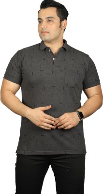 XMEX Printed Men Polo Neck Grey T-Shirt