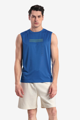 On-Vers Typography Men Round Neck Dark Blue T-Shirt