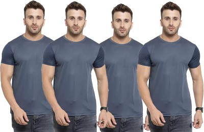 Think Tech Solid Men Round Neck Grey T-Shirt