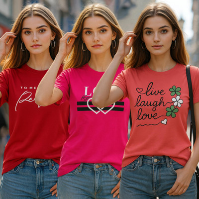 Fabflee Printed Women Round Neck Multicolor T-Shirt