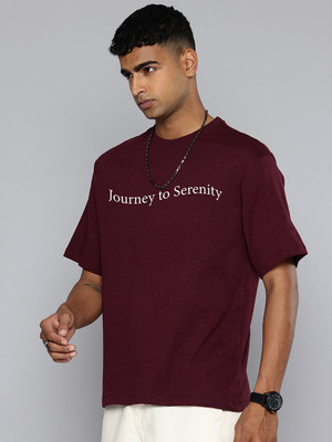 R.Code by The Roadster Life Co. Printed Men Round Neck Maroon T-Shirt