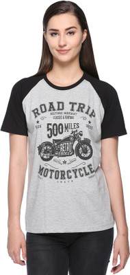 SHAUN Printed Women Round Neck Grey T-Shirt