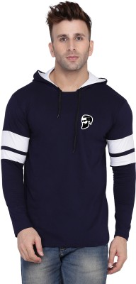 Lawful Casual Colorblock Men Hooded Neck Dark Blue, White T-Shirt