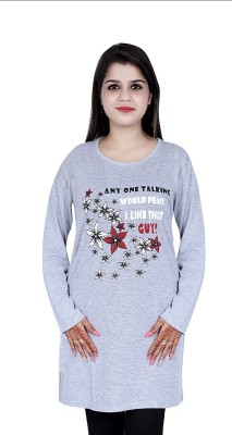 NG Store Printed Women Round Neck Grey T-Shirt