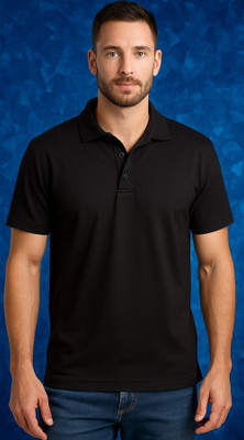 Oliver Solid Men Polo Neck Black T-Shirt