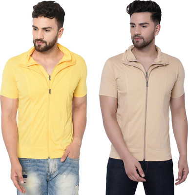 JB Jagoboy Self Design Men Polo Neck Beige, Yellow T-Shirt