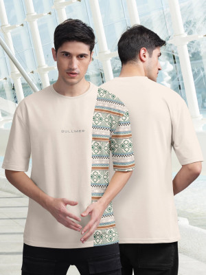 Bullmer Printed Men Round Neck Beige T-Shirt