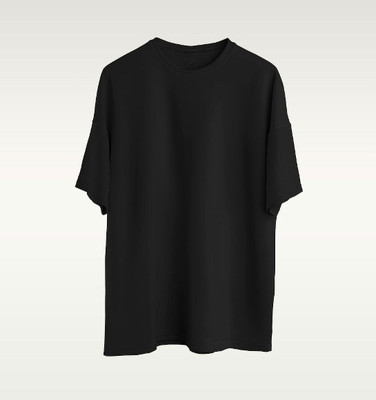 R S Fashion Trend Solid Men Round Neck Black T-Shirt