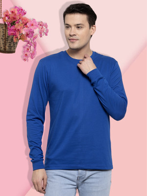 FRISKERS Solid Men Round Neck Blue T-Shirt