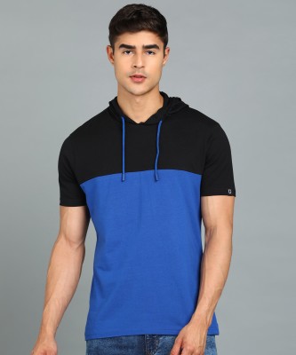 Urbano Fashion Colorblock Men Hooded Neck Black, Blue T-Shirt