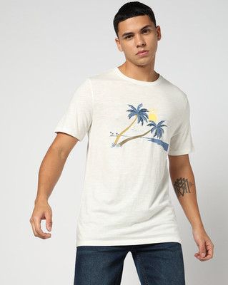 GAP Printed Men Round Neck White T-Shirt