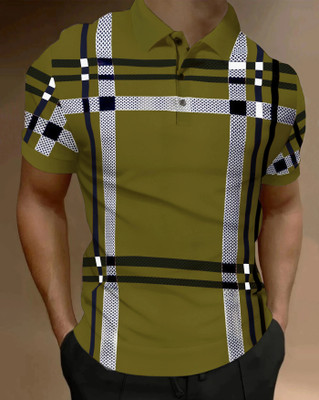 AUSK Checkered Men Polo Neck Green T-Shirt
