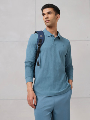 TECHNOSPORT Self Design Men Polo Neck Light Blue T-Shirt