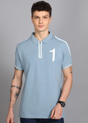 United Colors of Benetton Solid Men Polo Neck Blue T-Shirt