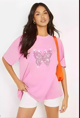 Aster Solid Women Round Neck Pink T-Shirt