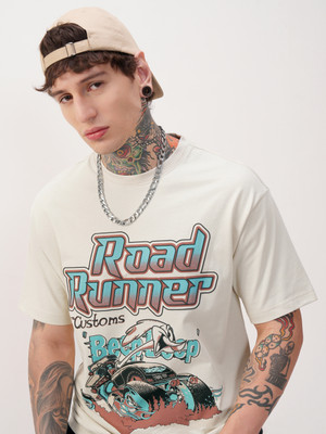 HIGHLANDER Printed Men Round Neck White T-Shirt
