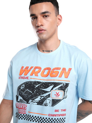 WROGN Printed Men Round Neck Light Blue T-Shirt