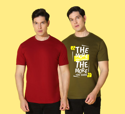 WOOSTRO Solid Men Round Neck Multicolor T-Shirt
