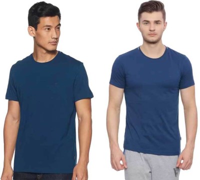 VAN HEUSEN Solid Men Round Neck Dark Blue T-Shirt