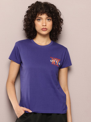 DILLINGER Printed Women Round Neck Navy Blue T-Shirt