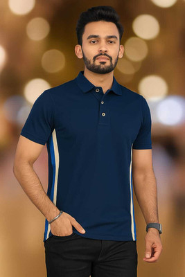 jeneric Cartoon Men Polo Neck Blue T-Shirt
