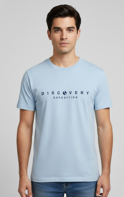 TOPAZE Printed Men Round Neck Light Blue T-Shirt