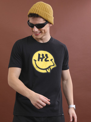 HIGHLANDER Printed Men Round Neck Black T-Shirt