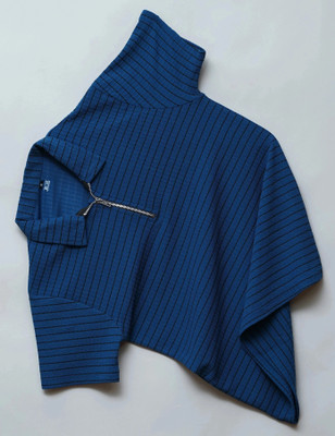 Ptvize Striped Men Zip Neck Blue T-Shirt