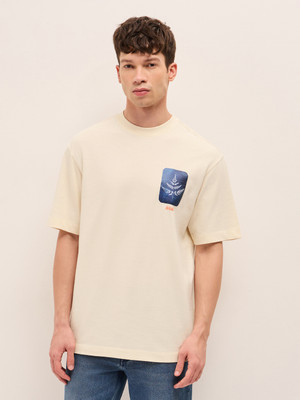 THE BEAR HOUSE Graphic Print Men Crew Neck Beige T-Shirt