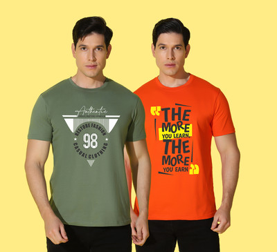 WOOSTRO Printed Men Round Neck Multicolor T-Shirt