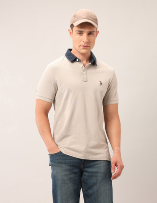 U.S. POLO ASSN. Solid Men Polo Neck Beige T-Shirt