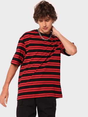 BEWAKOOF Striped Men Round Neck Red, Black T-Shirt