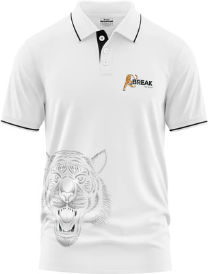 Warriorworld Printed Men Polo Neck White T-Shirt