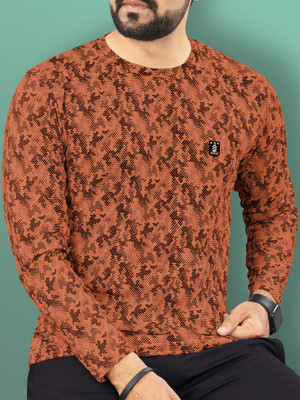 VeBNoR Printed Men Round Neck Orange T-Shirt