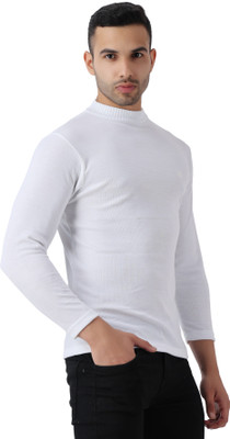 Maleno Solid Men High Neck White T-Shirt